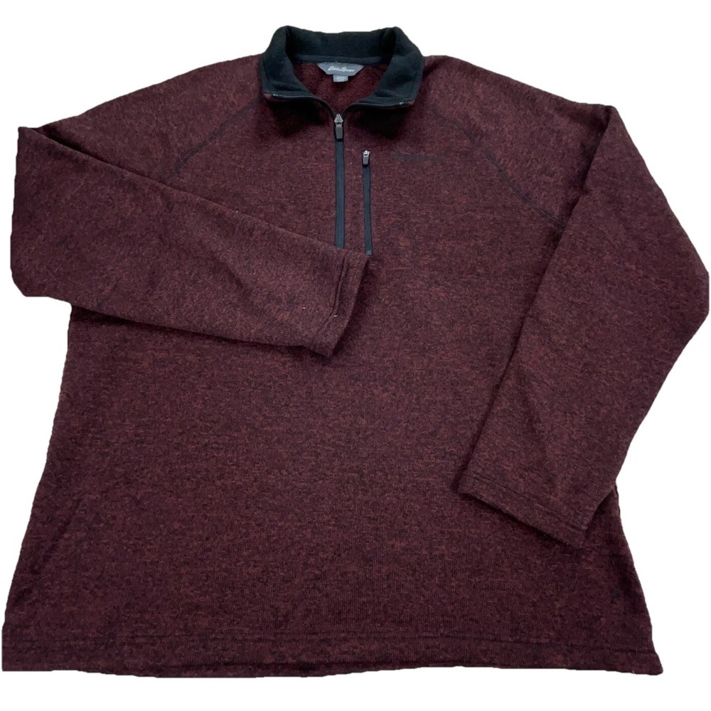 Eddie Bauer Sweater Men XL Maroon Pullover Sweatshirt Quarter Zip Heather Hiking